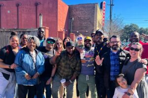 New Orleans Culture Second Line Tour in NOLA - Meeting King Hollis Burton at 1111 Canal St
